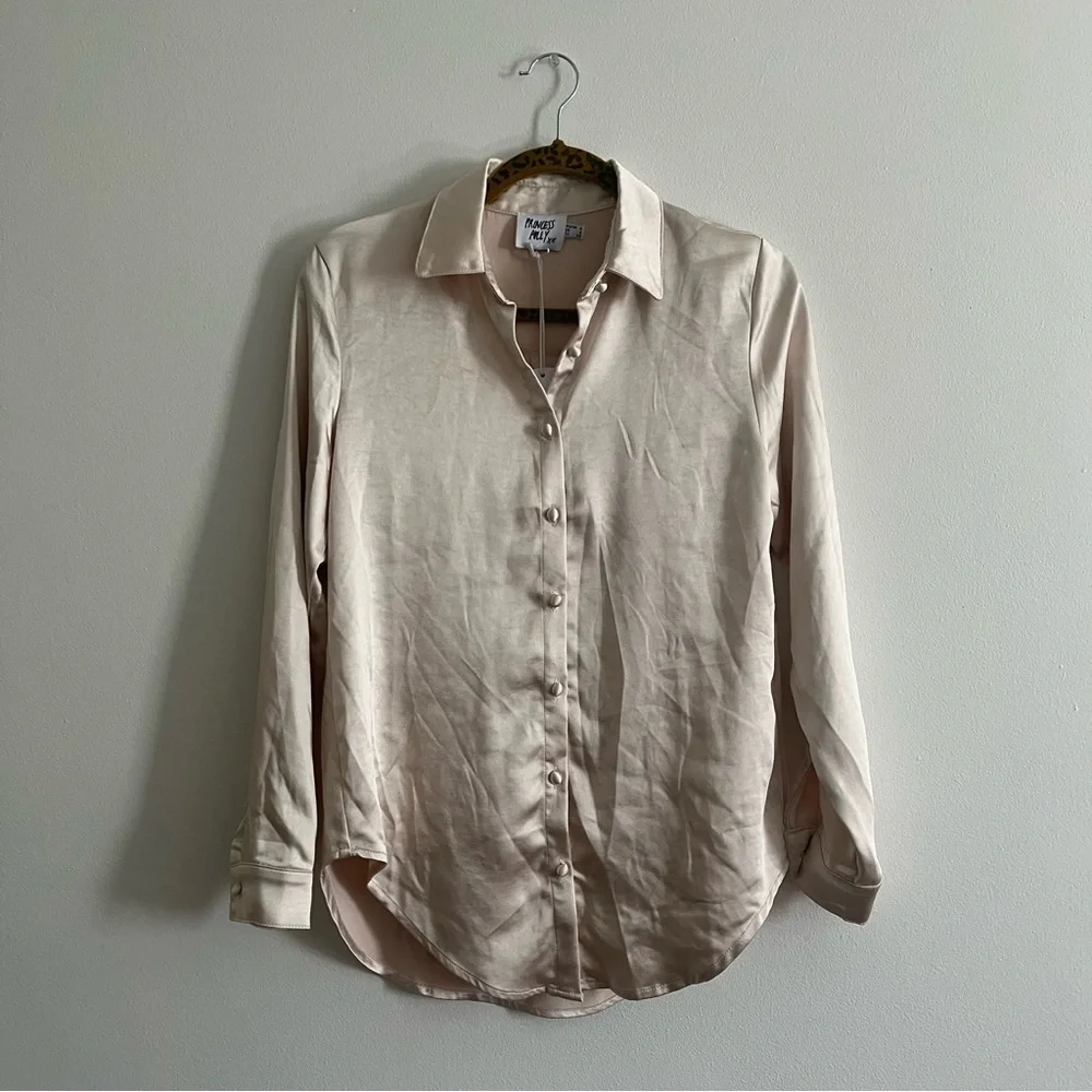 New Princess Polly Vintage vibes satin shirt in Champagne Size 0 - Picture 5 of 9
